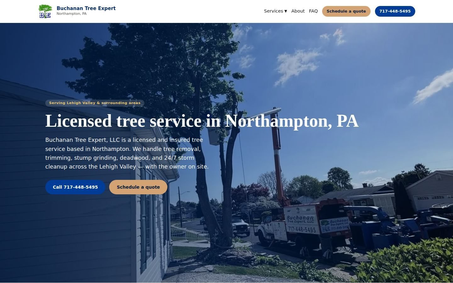 Desktop view of the Buchanan Tree Expert homepage